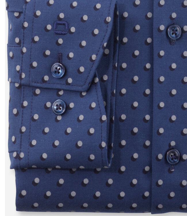 Olymp 1292 44 22 strijkvrij heren overhemd blauw donkerblauw beige print