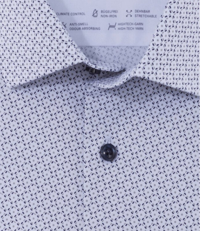 Olymp 1248 44 23 modern fit strijkvrij heren overhemd wit groen donkerblauw print
