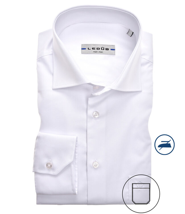 0323708 Ledub heren overhemd modern fit mouwlengte 7 wit strijkvrij