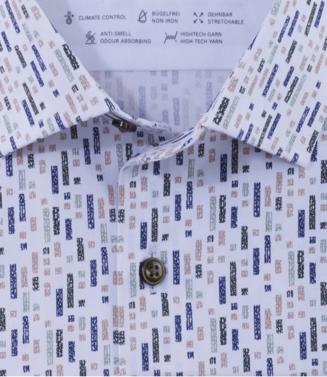 Olymp 1286 44 47 heren strijkvrij overhemd wit bruin groen donkerblauw print