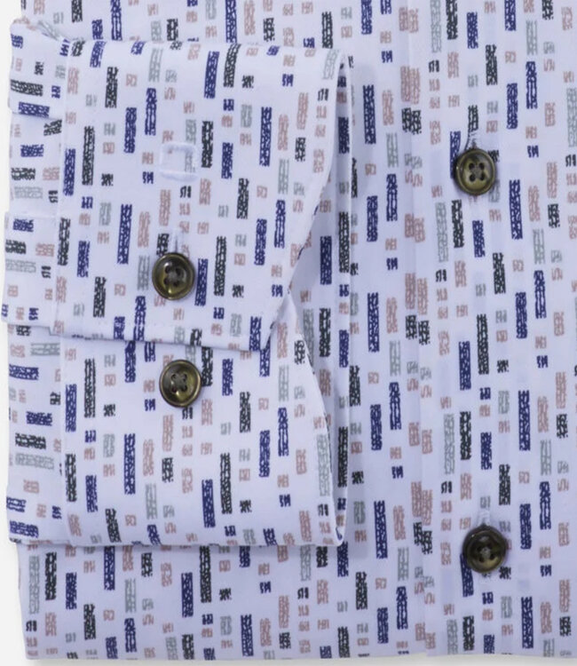 Olymp 1286 44 47 heren strijkvrij overhemd wit bruin groen donkerblauw print