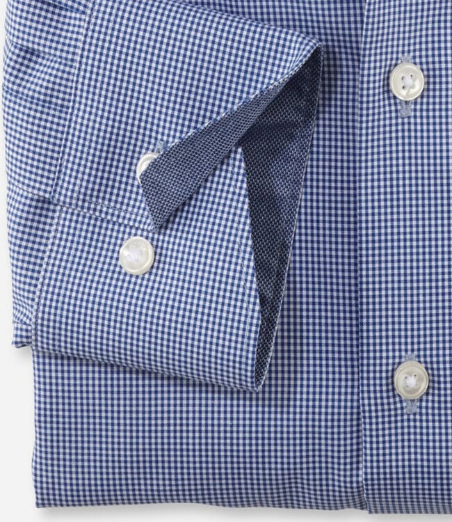Olymp 3190 64 19 heren overhemd lange mouw donkerblauw-wit ruitje strijkvrij Comfort Fit