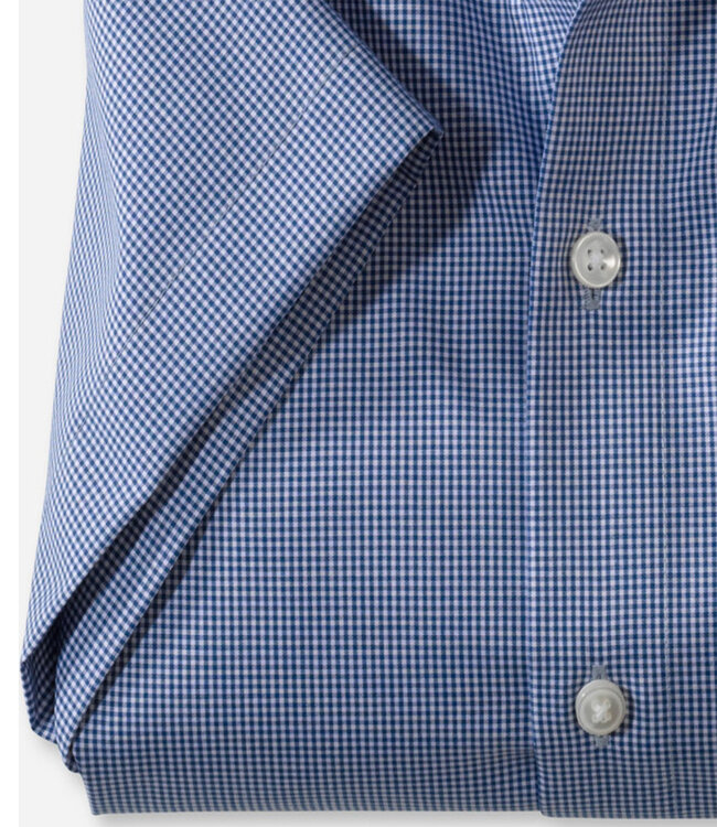 Olymp 3190 12 19 heren overhemd korte mouw donkerblauw-wit ruitje strijkvrij Comfort Fit