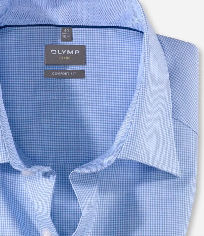 Olymp 3190 64 11 heren overhemd lange mouw lichtblauw-wit ruitje strijkvrij Comfort Fit
