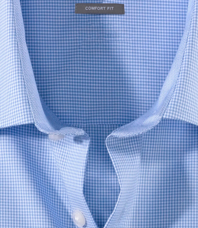 Olymp 3190 64 11 heren overhemd lange mouw lichtblauw-wit ruitje strijkvrij Comfort Fit