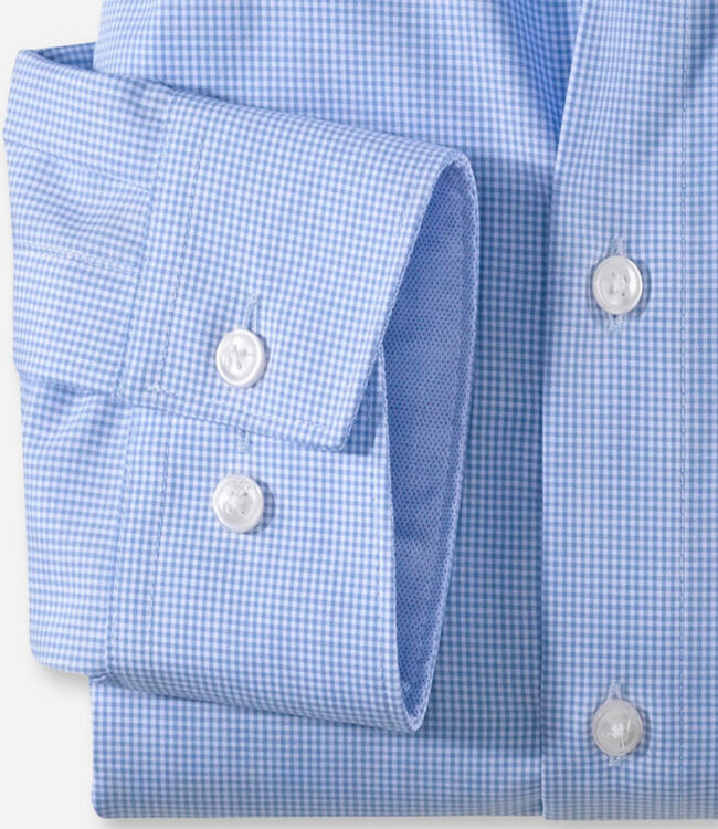 Olymp 3190 64 11 heren overhemd lange mouw lichtblauw-wit ruitje strijkvrij Comfort Fit