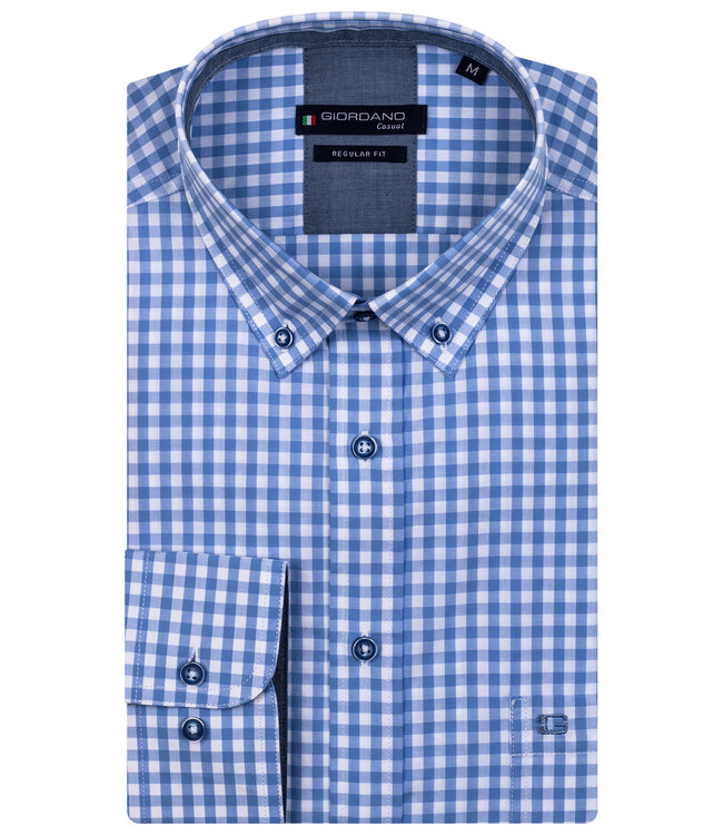 217300-61 Giordano Regular heren overhemd lange mouw lichtblauw-wit ruitje button down