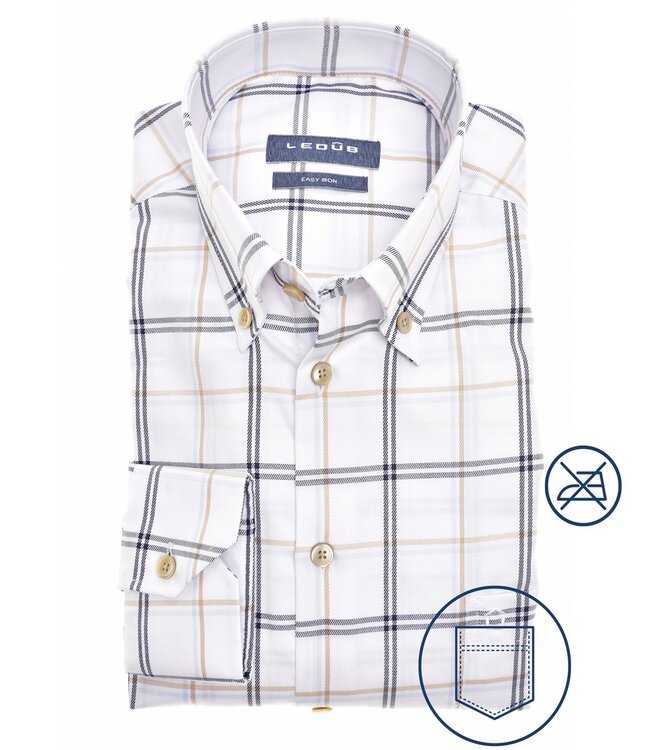 0141611-911 heren lange mouw overhemd wit met donkergroen beige grote ruit