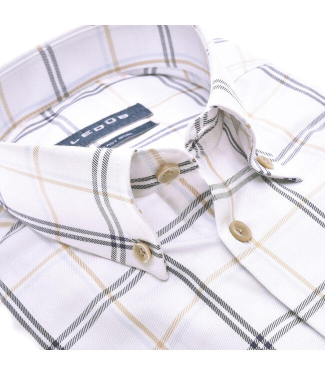 0141611-911 heren lange mouw overhemd wit met donkergroen beige grote ruit