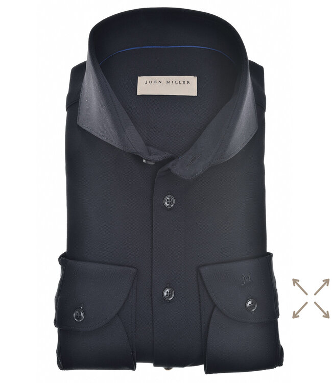 John Miller 5336516 295 zwart structuur heren overhemd hyperstretch tailored fit