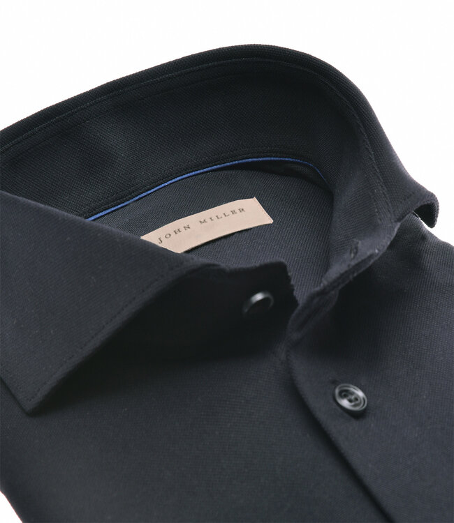 John Miller 5336516 295 zwart structuur heren overhemd hyperstretch tailored fit