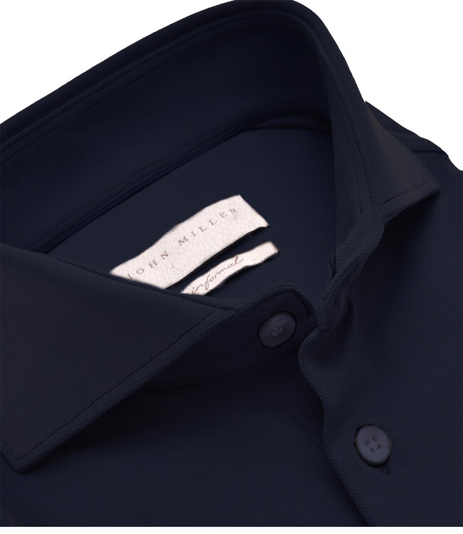 John Miller 5336516 195 donkerblauw structuur heren overhemd hyperstretch tailored fit