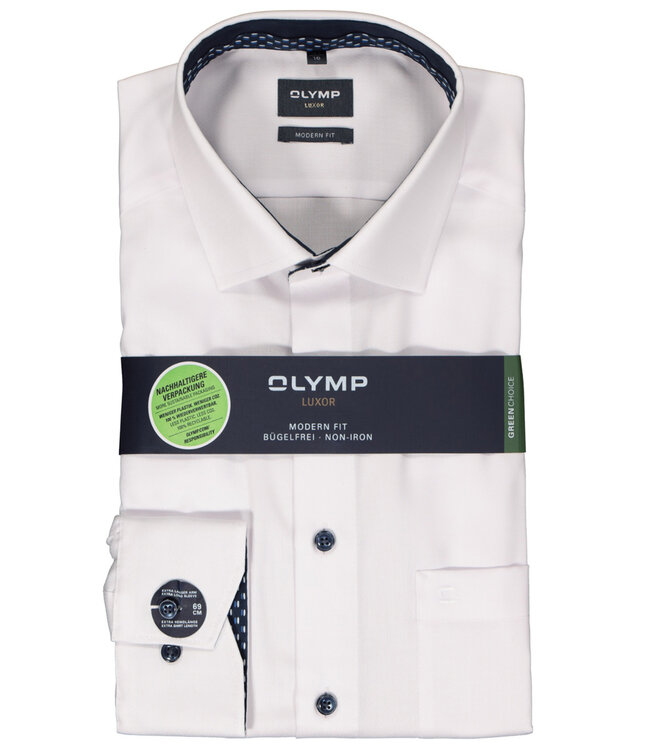 Olymp 1262 49 00 overhemd wit structuur strijkvrij donkerblauwe knopen met borstzak mouwlengte 7