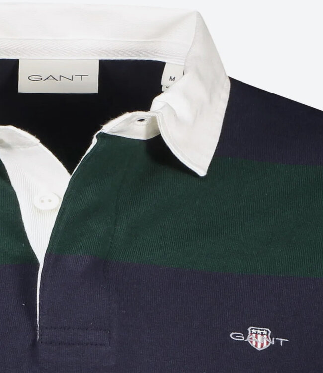 Gant donkerblauw donkergroen heren streep rugby shirt sweater