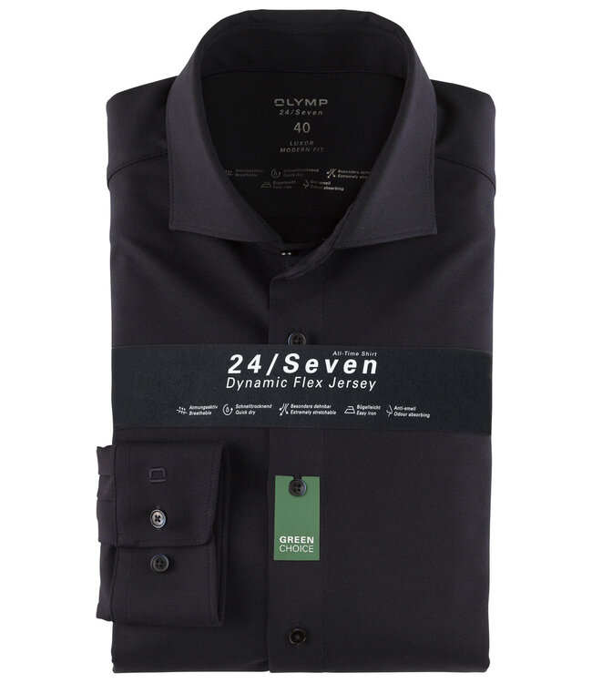 Olymp 1210 89 18 olymp overhemd donkerblauw dynamic flex jersey 24 7 seven mouwlengte 7