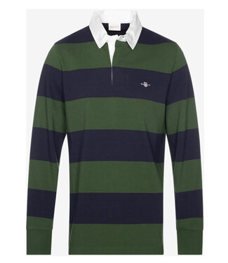 Gant groen-donkerblauw heren streep rugby shirt sweater