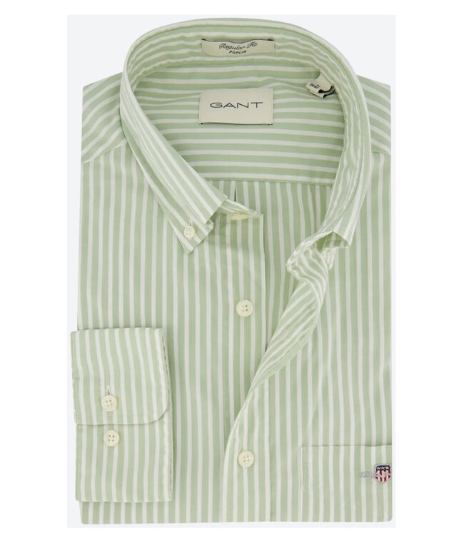 Gant 3000130-345 heren overhemd olijfgroen-wit streepje