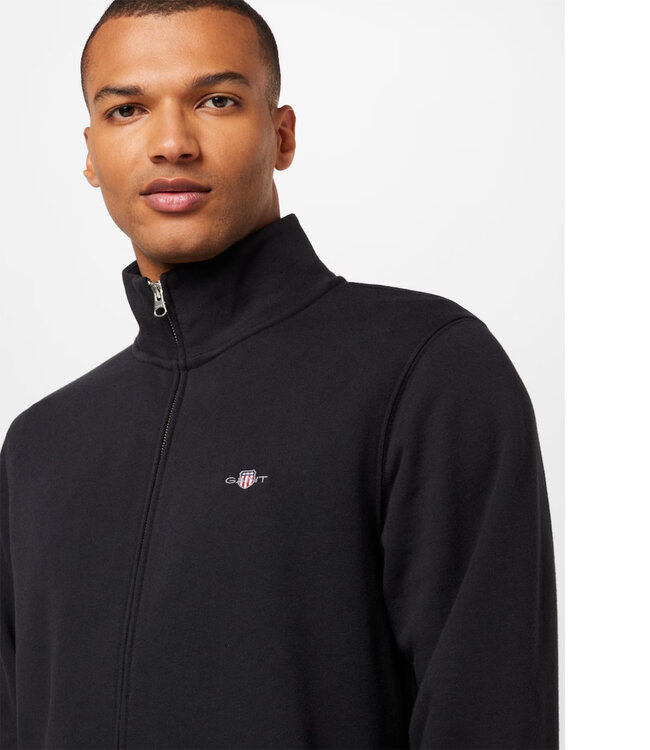 Gant 2008006 5 heren zwart sweat vest met rits en zakken