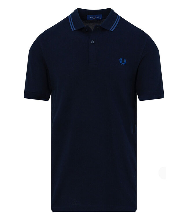 M3600 T46 polo pique Fred Perry Twin Tipped polo zwart met blauw logo Shirtsupplier