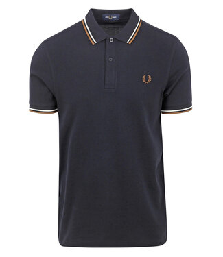 Fred Perry Twin Tipped polo donkerblauw met camel bruin logo