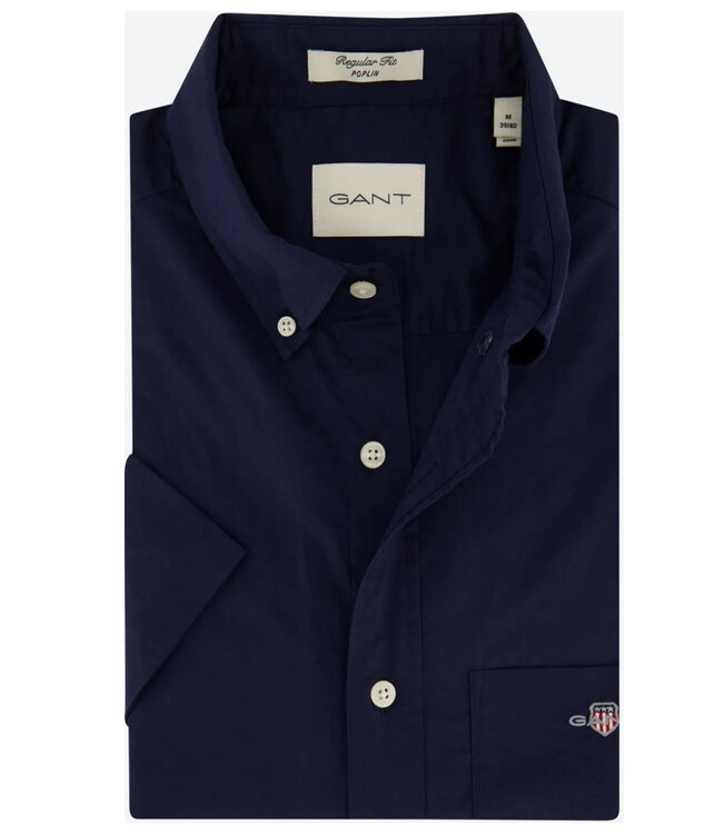 Gant 3000101 410 overhemd donkerblauw korte mouw button down met borstzak