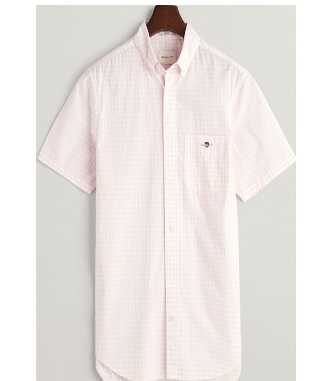 Gant 3000121-662 heren overhemd lichtroze wit ruitje korte mouw button down met borstzak