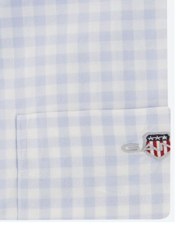 Gant 300121-455 heren overhemd lichtblauw wit ruitje korte mouw button down met borstzak