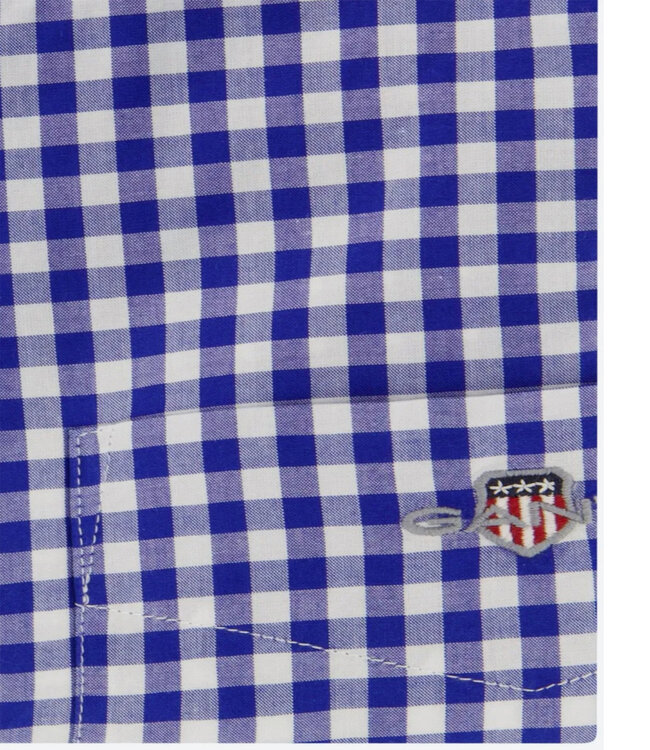 Gant 3000121-436 heren overhemd donkerblauw wit ruitje korte mouw button down met borstzak