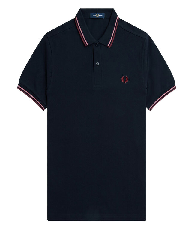 Fred Perry M3600 T57 Twin Tipped polo donkerblauw met bordeaux rood Fred Perry logo