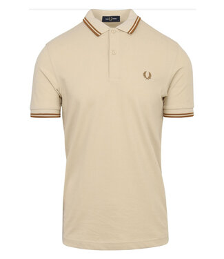 Fred Perry Twin Tipped polo beige met camel bruin logo