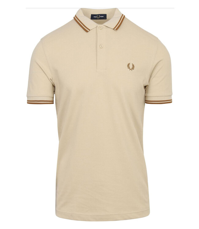 Fred Perry M3600 kleur 691 Twin Tipped polo beige met camel bruin logo
