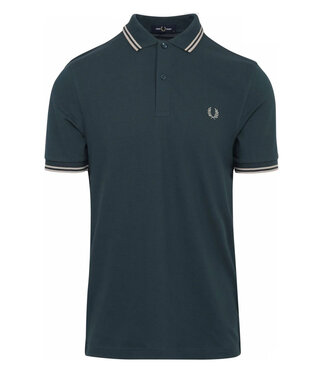 Fred Perry Twin Tipped polo petrol groen met ecru logo