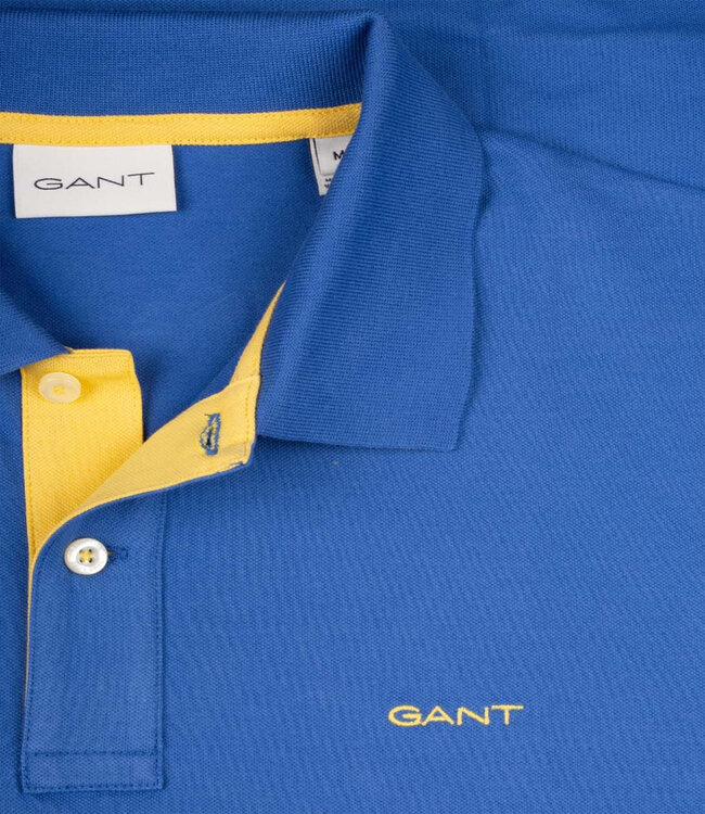 Gant 2062026 407 rich blue kobaltblauw katoen stretch heren polo