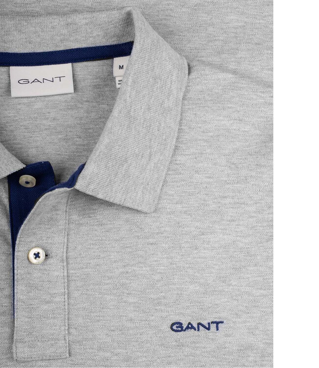 Gant 2062026 93 heren polo grijs melange katoen stretch korte mouw