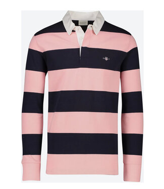 Gant roze-donkerblauw heren streep rugby shirt sweater