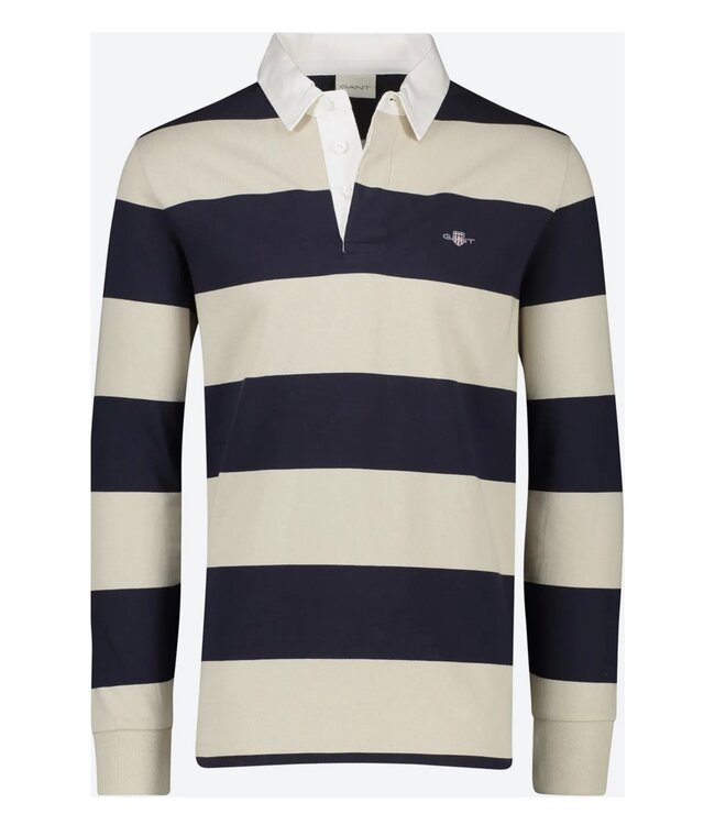 Gant beige-donkerblauw heren streep rugby shirt sweater