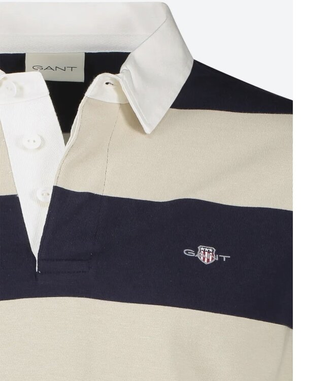 Gant 2005111 239 Gant beige-donkerblauw heren rugby shirt sweater met witte kraag