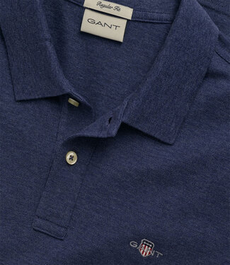 Gant dark jeans blue melange heren polo korte mouw  regular fit