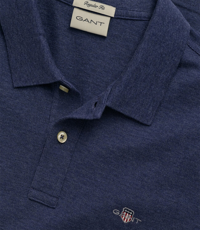 Gant 2210-902 dark jeans blue melange heren polo korte mouw regular fit