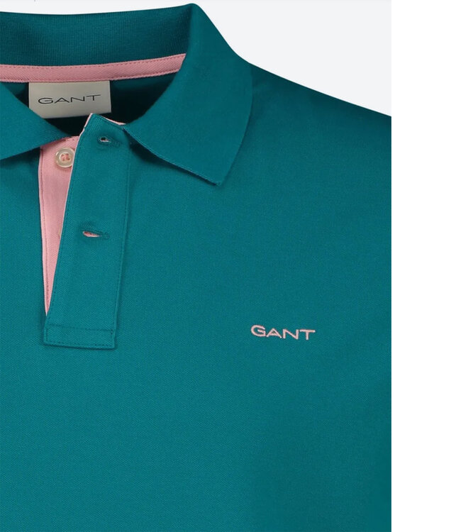 Gant 2062026 340 heren polo ocean turquosie katoen stretch korte mouw