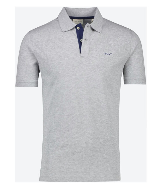 Gant 2062026 93 heren polo grijs melange katoen stretch korte mouw