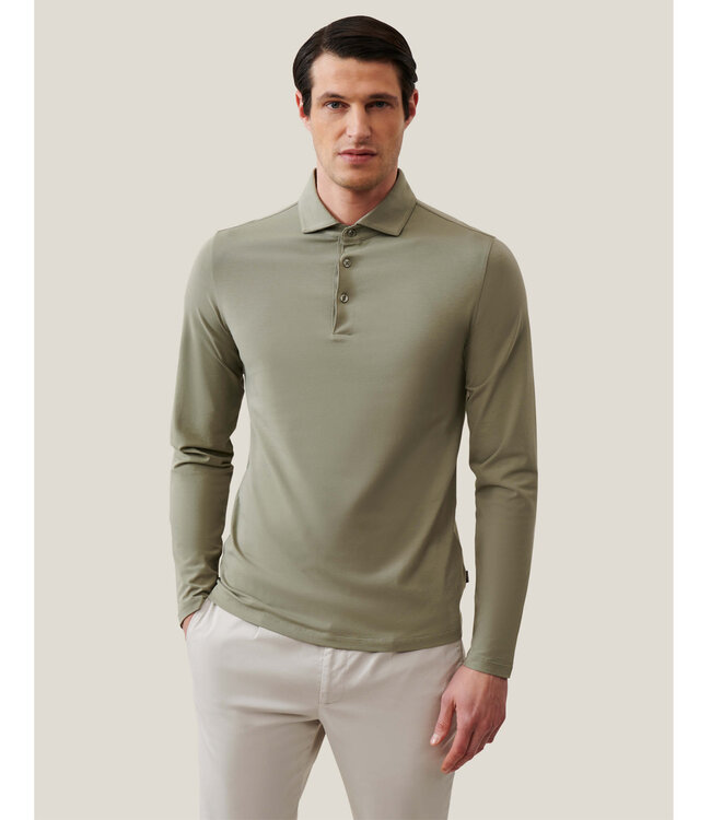 Cavallaro 116241006 heren Marciano polo lange mouw long sleeve olijfgroen katoen stretch