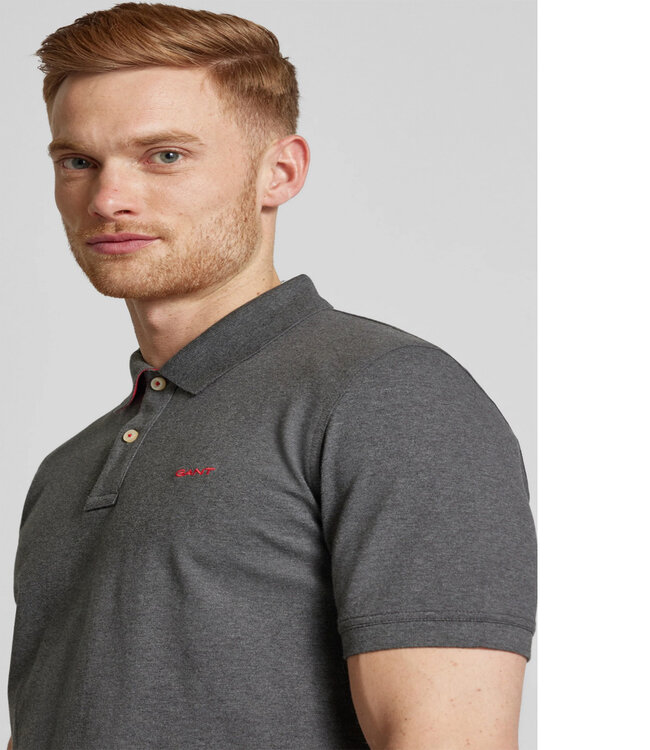 Gant 2062026 95 heren polo antraciet melange grijs katoen stretch korte mouw
