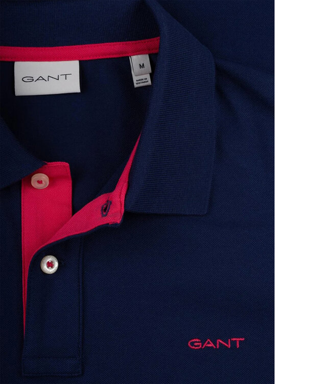 Gant 2062026-423 heren polo donker kobalt blauw persian blue stretch korte mouw