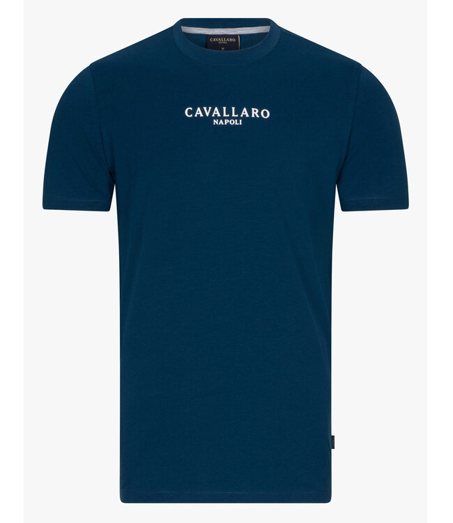 Cavallaro 117241003 Bari Tee blauw t-shirt ronde hals katoen stretch