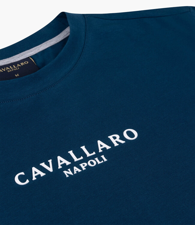 Cavallaro 117241003 Bari Tee blauw t-shirt ronde hals katoen stretch