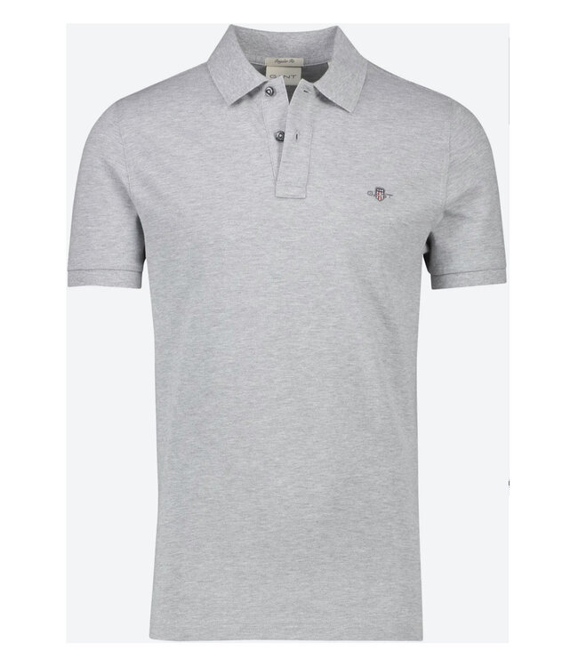 Gant 2210-93 grijs melange heren polo korte mouw regular fit