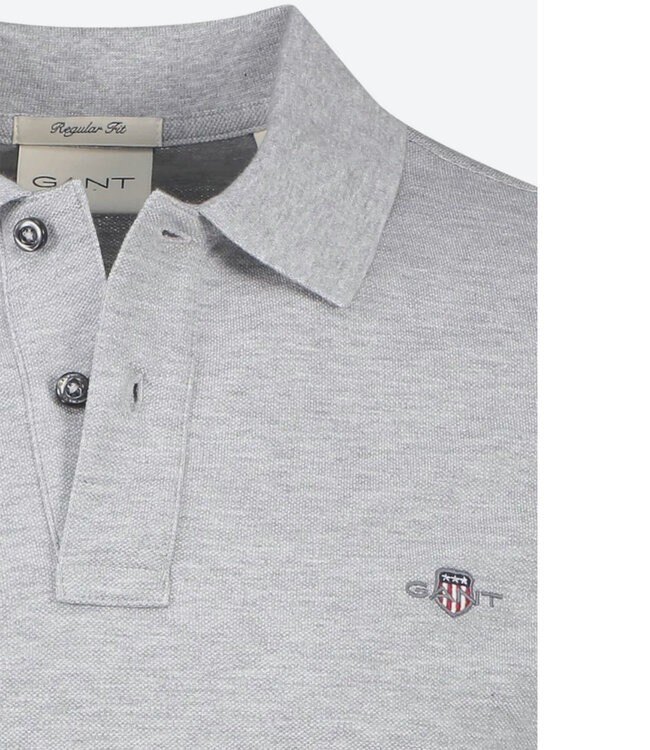 Gant 2210-93 grijs melange heren polo korte mouw regular fit