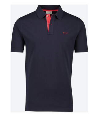 Gant donkerblauw katoen stretch heren polo korte mouw