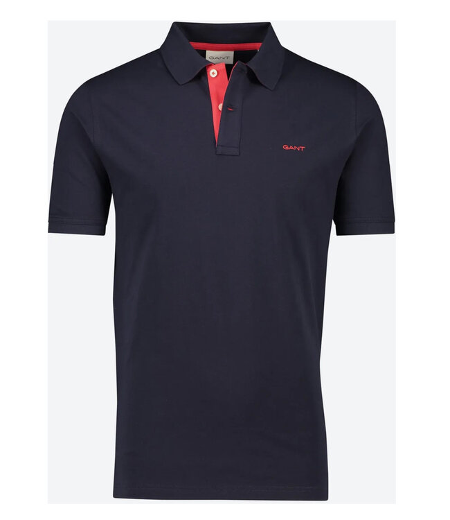 Gant 2062026-433 donkerblauw katoen stretch heren polo korte mouw